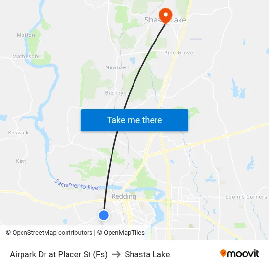 Airpark Dr at Placer St (Fs) to Shasta Lake map