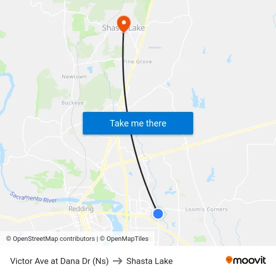 Victor Ave at Dana Dr (Ns) to Shasta Lake map