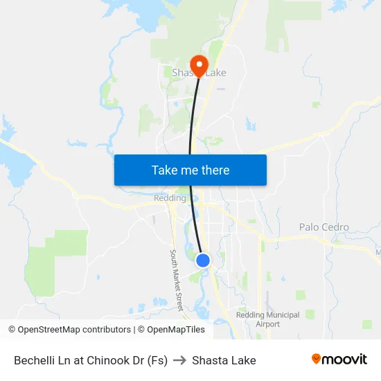 Bechelli Ln at Chinook Dr (Fs) to Shasta Lake map