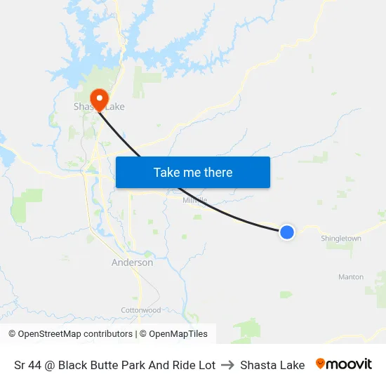 Sr 44 @ Black Butte Park And Ride Lot to Shasta Lake map