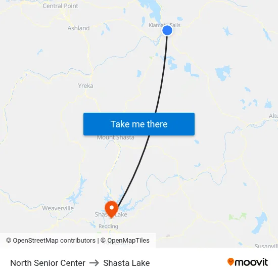 North Senior Center to Shasta Lake map