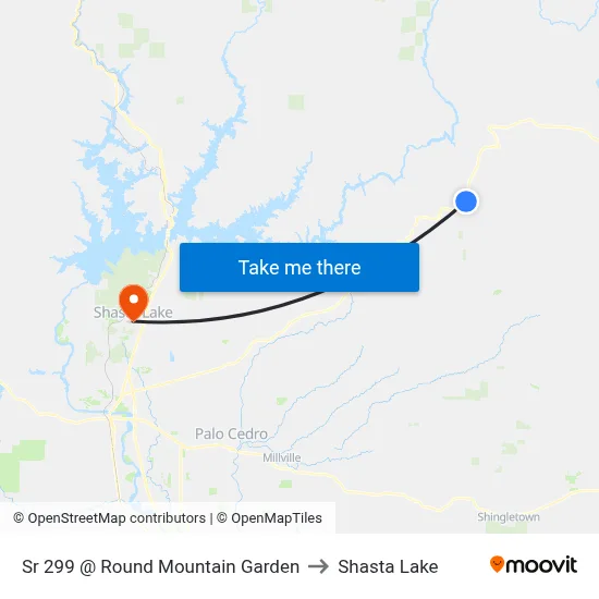 Sr 299 @ Round Mountain Garden to Shasta Lake map