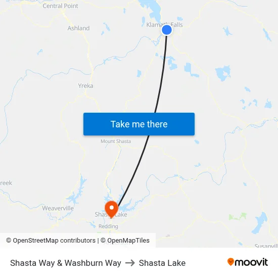 Shasta Way & Washburn Way to Shasta Lake map