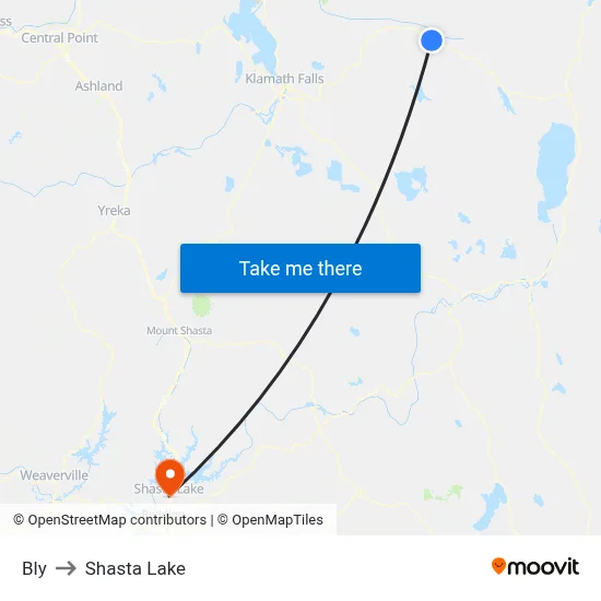 Bly to Shasta Lake map