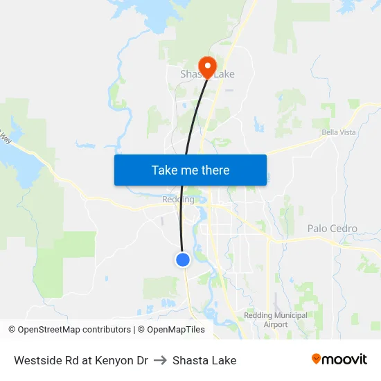Westside Rd at Kenyon Dr to Shasta Lake map