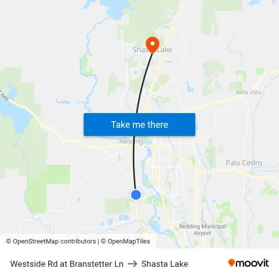Westside Rd at Branstetter Ln to Shasta Lake map