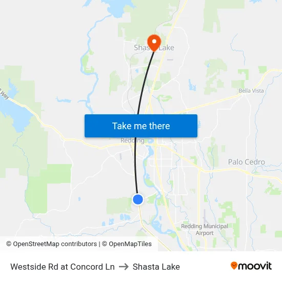 Westside Rd at Concord Ln to Shasta Lake map
