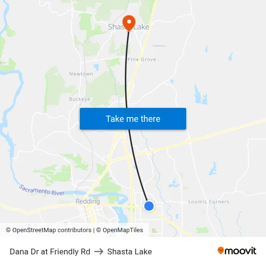 Dana Dr at Friendly Rd to Shasta Lake map