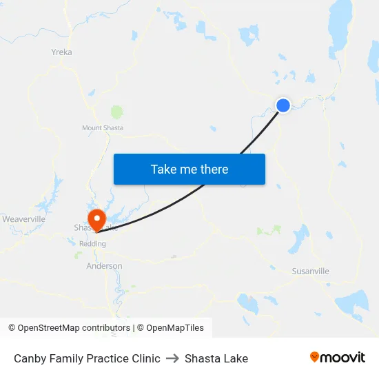 Canby Family Practice Clinic to Shasta Lake map