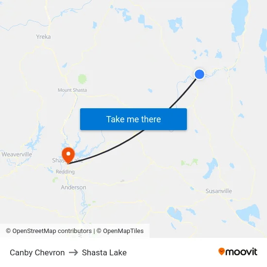 Canby Chevron to Shasta Lake map