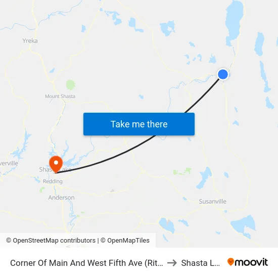 Corner Of Main And West Fifth Ave (Rite Aid) to Shasta Lake map
