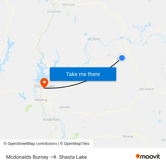 Mcdonalds Burney to Shasta Lake map
