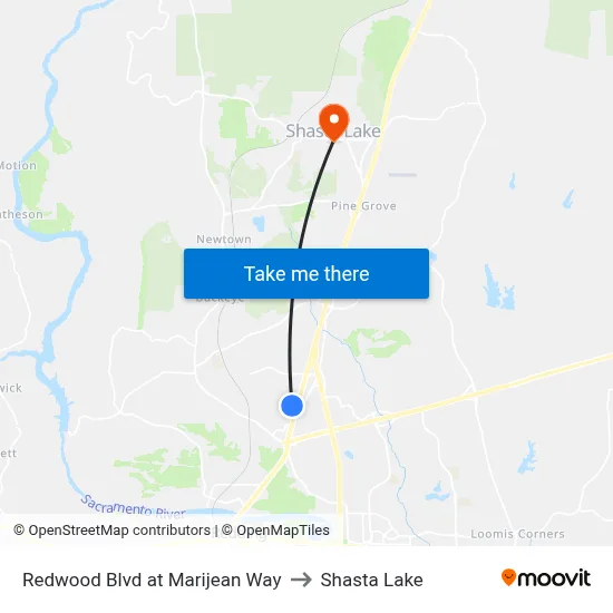 Redwood Blvd at Marijean Way to Shasta Lake map