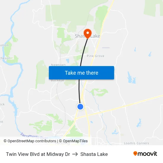 Twin View Blvd at Midway Dr to Shasta Lake map