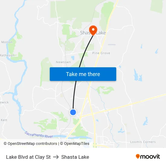 Lake Blvd at Clay St to Shasta Lake map