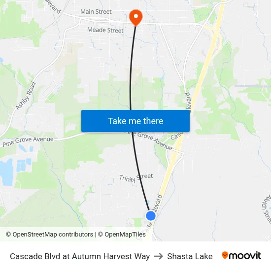 Cascade Blvd at Autumn Harvest Way to Shasta Lake map