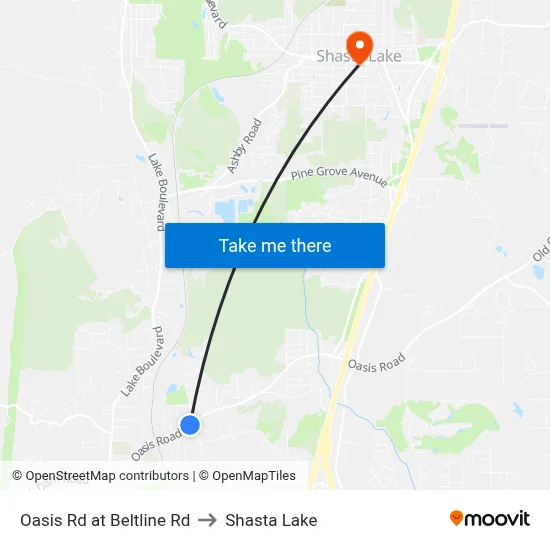 Oasis Rd at Beltline Rd to Shasta Lake map