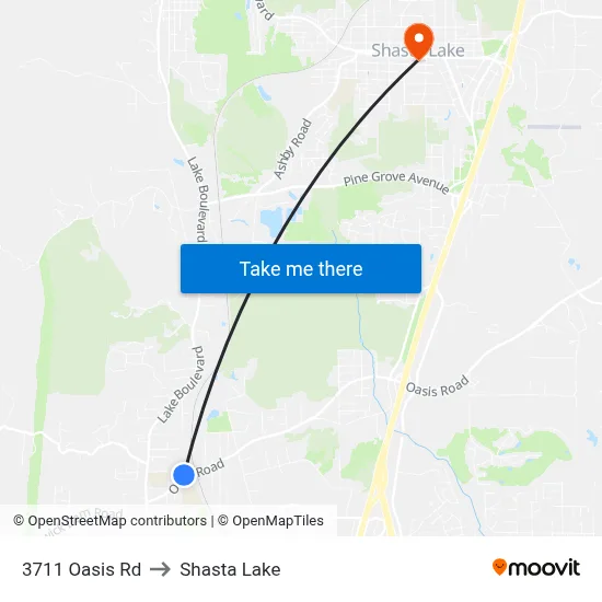 3711 Oasis Rd to Shasta Lake map