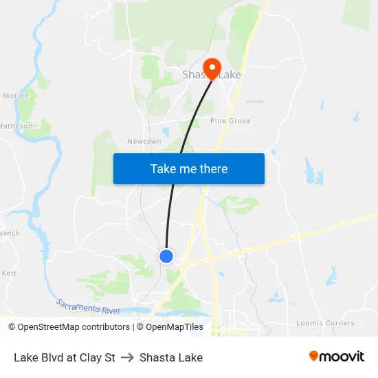 Lake Blvd at Clay St to Shasta Lake map
