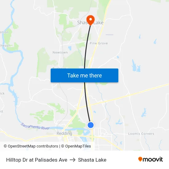 Hilltop Dr at Palisades Ave to Shasta Lake map