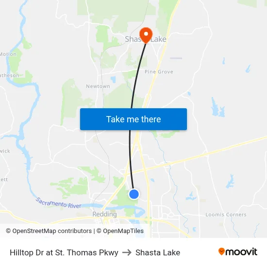 Hilltop Dr at St. Thomas Pkwy to Shasta Lake map