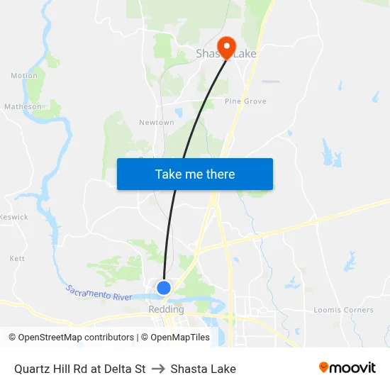 Quartz Hill Rd at Delta St to Shasta Lake map