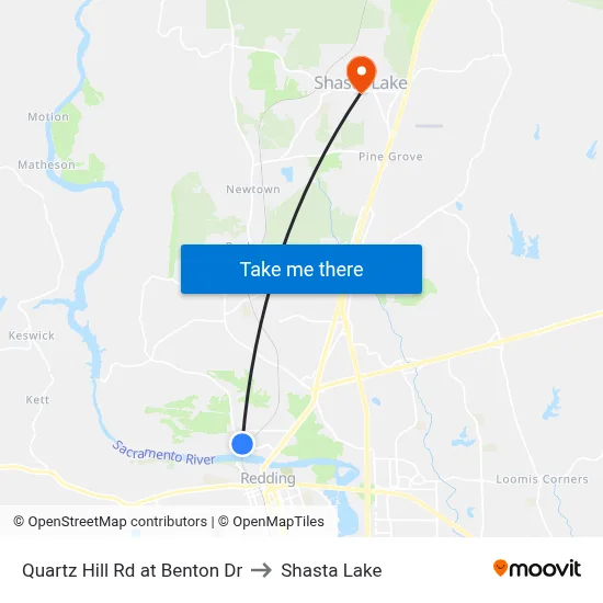 Quartz Hill Rd at Benton Dr to Shasta Lake map