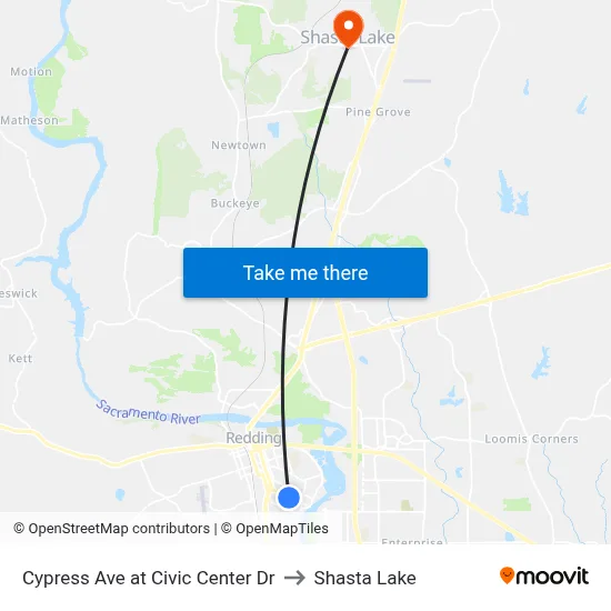 Cypress Ave at Civic Center Dr to Shasta Lake map