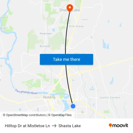 Hilltop Dr at Mistletoe Ln to Shasta Lake map