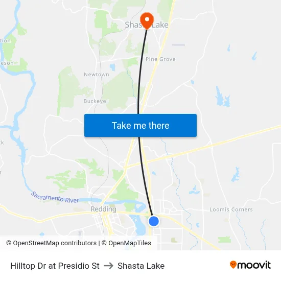 Hilltop Dr at Presidio St to Shasta Lake map