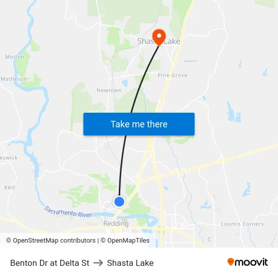 Benton Dr at Delta St to Shasta Lake map