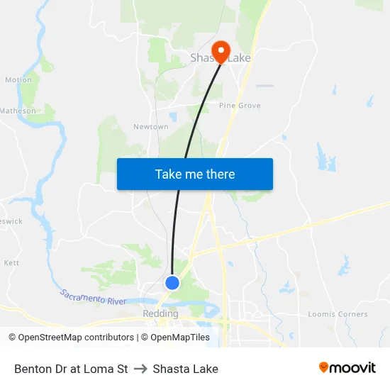 Benton Dr at Loma St to Shasta Lake map