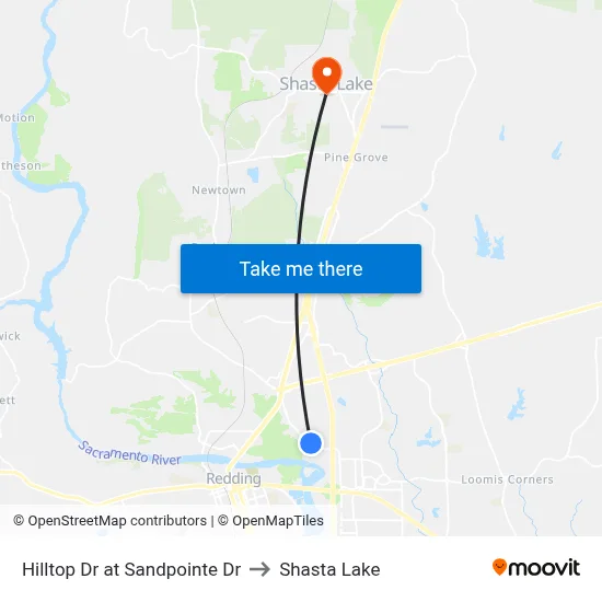 Hilltop Dr at Sandpointe Dr to Shasta Lake map