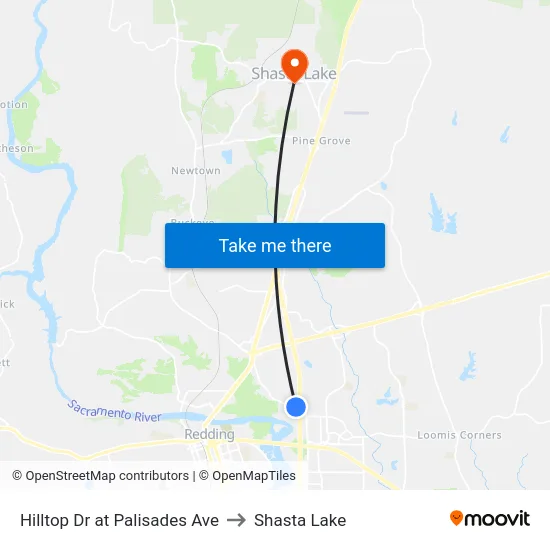 Hilltop Dr at Palisades Ave to Shasta Lake map