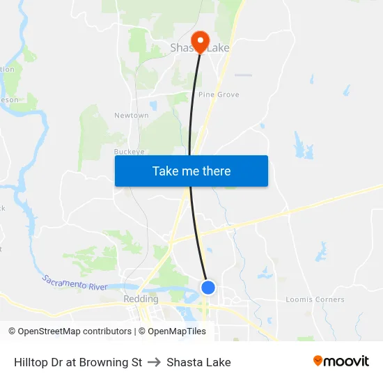 Hilltop Dr at Browning St to Shasta Lake map