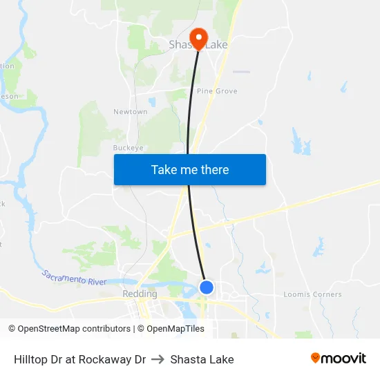 Hilltop Dr at Rockaway Dr to Shasta Lake map