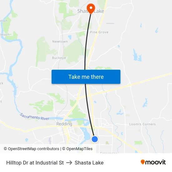 Hilltop Dr at Industrial St to Shasta Lake map