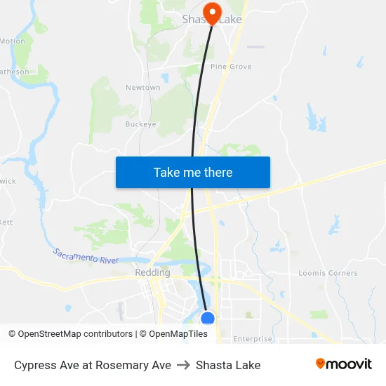 Cypress Ave at Rosemary Ave to Shasta Lake map