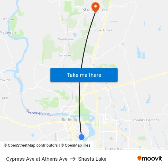 Cypress Ave at Athens Ave to Shasta Lake map
