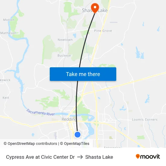 Cypress Ave at Civic Center Dr to Shasta Lake map