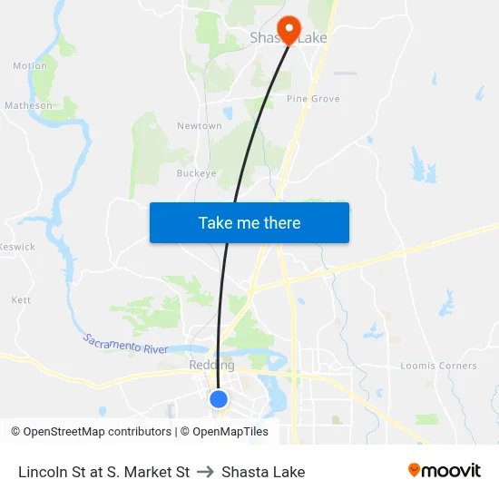 Lincoln St at S. Market St to Shasta Lake map