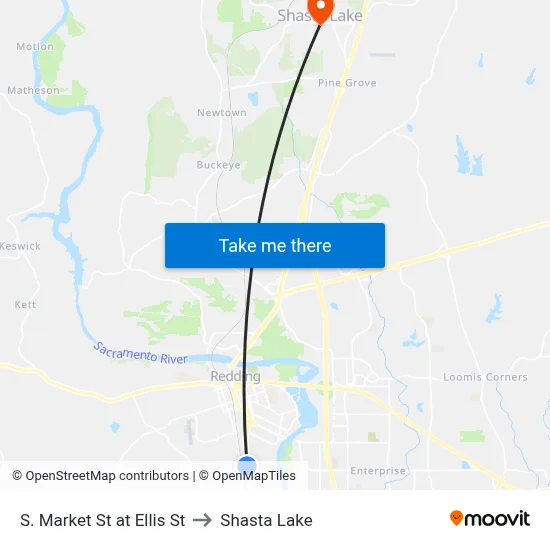 S. Market St at Ellis St to Shasta Lake map