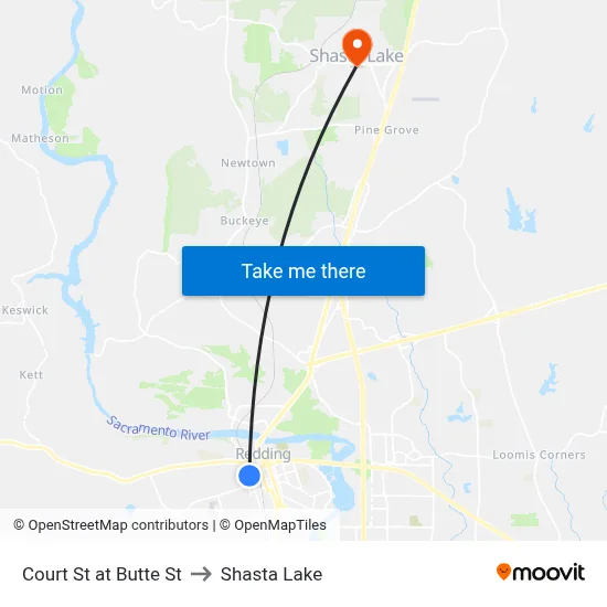 Court St at Butte St to Shasta Lake map