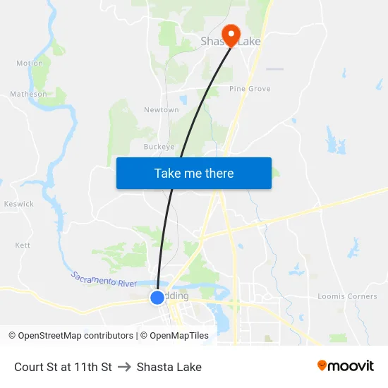 Court St at 11th St to Shasta Lake map