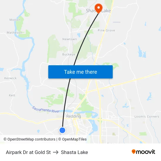 Airpark Dr at Gold St to Shasta Lake map
