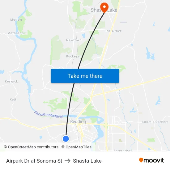 Airpark Dr at Sonoma St to Shasta Lake map