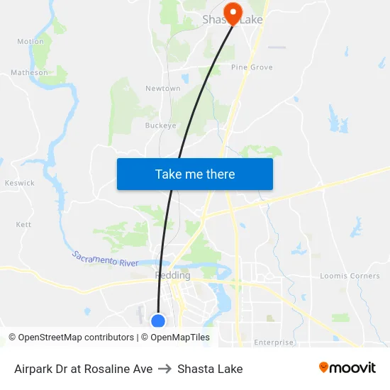Airpark Dr at Rosaline Ave to Shasta Lake map