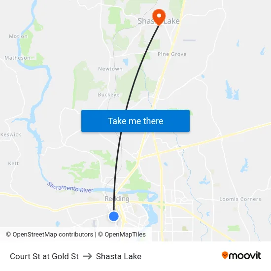 Court St at Gold St to Shasta Lake map
