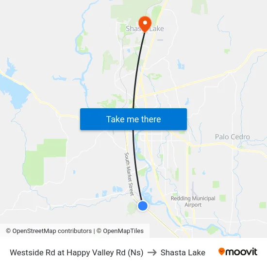 Westside Rd at Happy Valley Rd (Ns) to Shasta Lake map