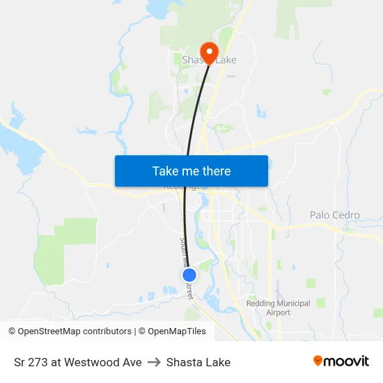 Sr 273 at Westwood Ave to Shasta Lake map